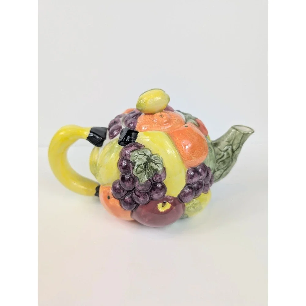 Fruit Cornacopia Tea Pot With Lemon Lid  Hand‎ & Banana Pot Handle Vintage
